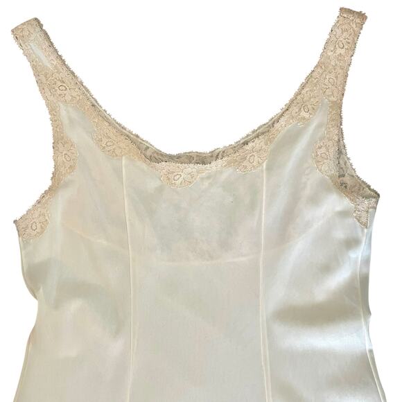 VINTAGE Satin & Lace Slip Dress Beige Size XS Lingerie Lace Bust Lace Trim - Picture 4 of 6